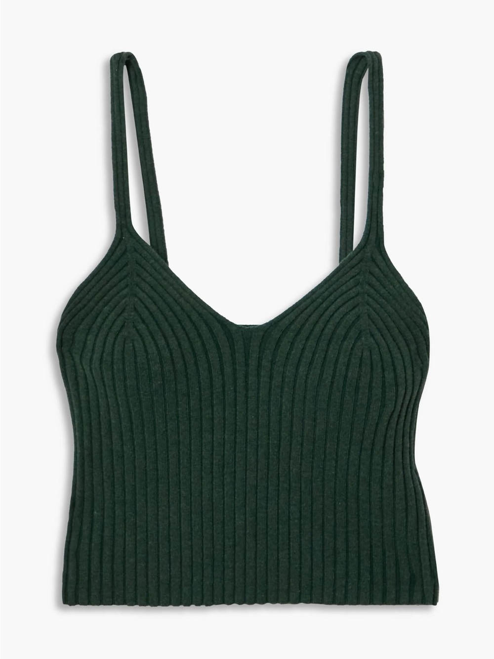 Ribbed V-Neck Cami Tank Top - Deep Forest Green